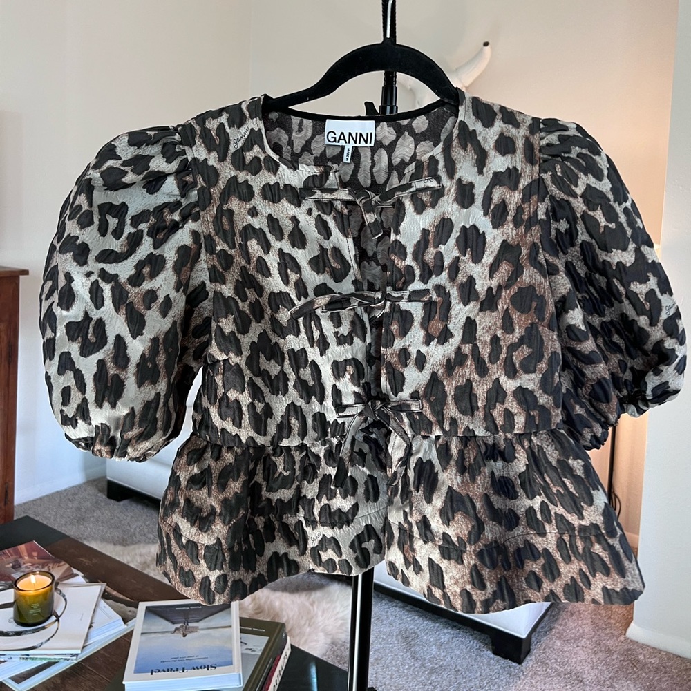 Ganni Leopard Peplum Top